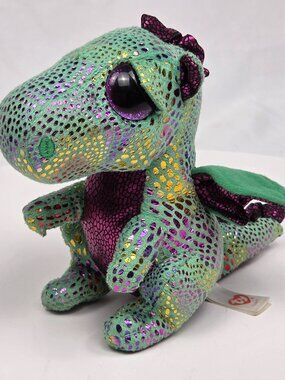 TY Silk Beanie Boos Cinder Green Dragon Soft Plush Toy Stuffed Animal 6"